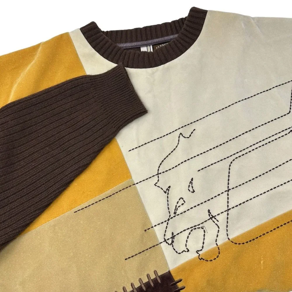 CLENCH Vintage Brown Patchwork Multicolor Pullover Crewneck Sweater Size‎ XL